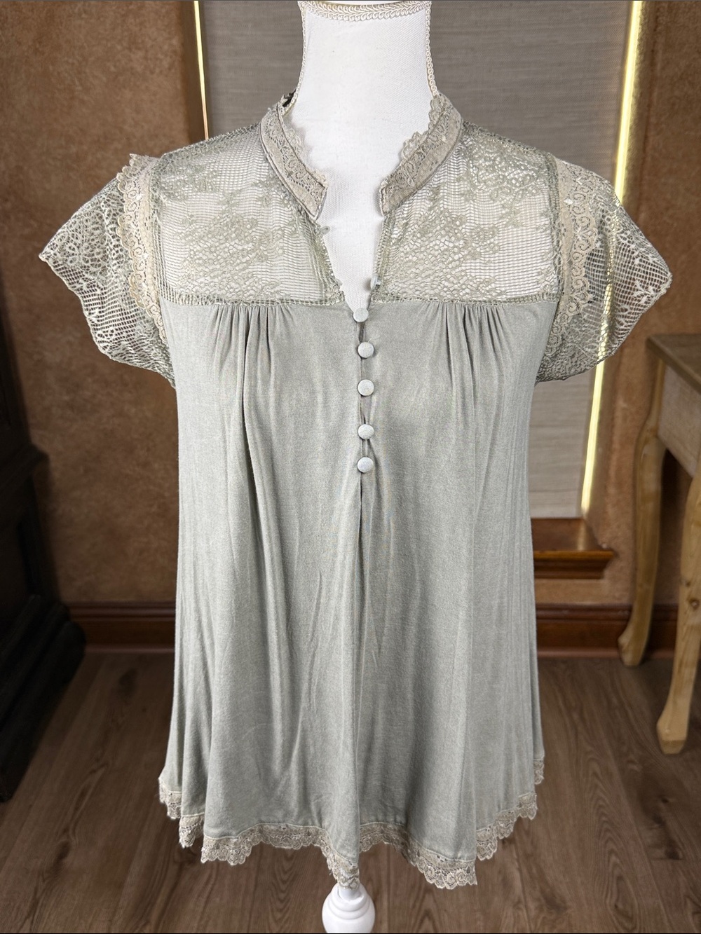 POL Bohemian-Style Babydoll Top Sage Green